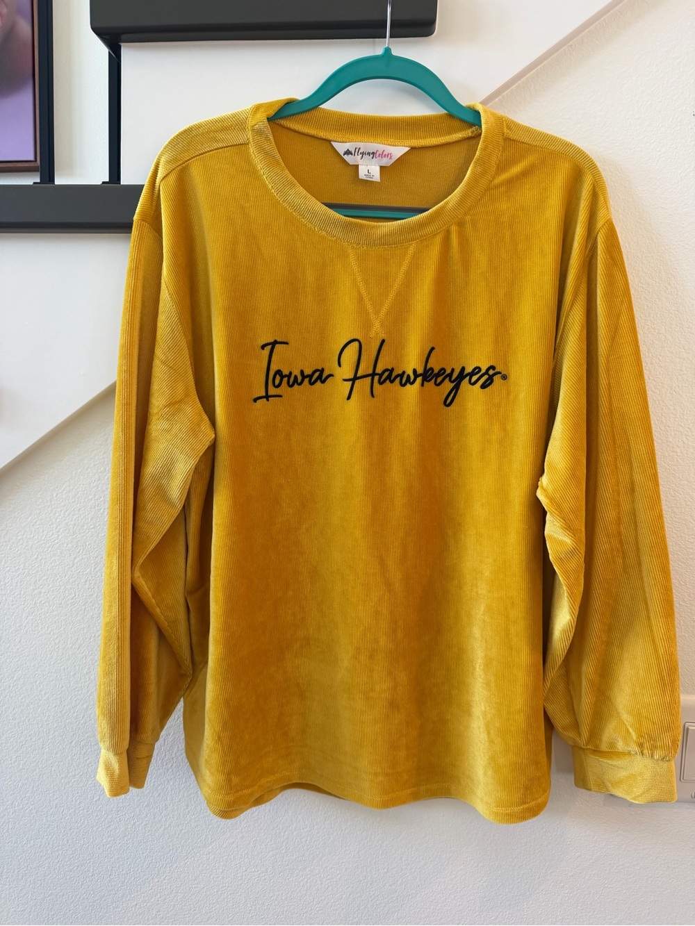 Iowa Hawkeyes Mustard Yellow Velour Crewneck Top - NWOT
